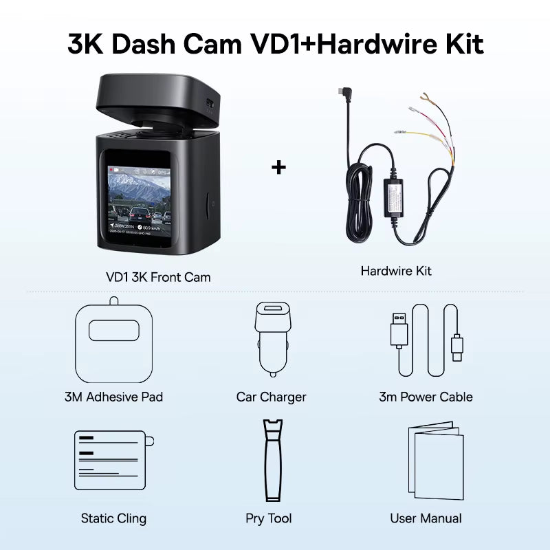 3K Dash Cam VD1 Front and Rear Cam HD Built-In GPS Galileo Supercapacitor Car DVR Car Camera Recorder Support 24H Parking