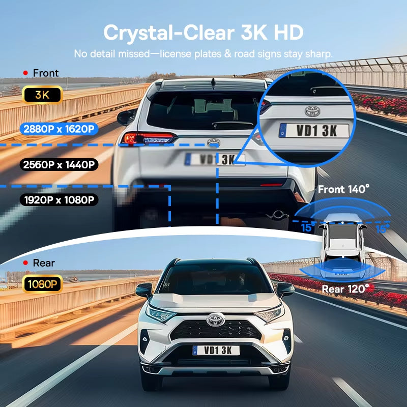 3K Dash Cam VD1 Front and Rear Cam HD Built-In GPS Galileo Supercapacitor Car DVR Car Camera Recorder Support 24H Parking